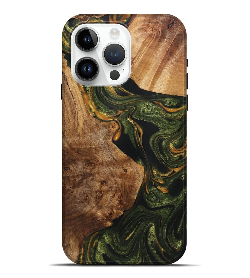 iPhone 15 Pro Max Wood+Resin Live Edge Phone Case - Patsy (Green, 721129)