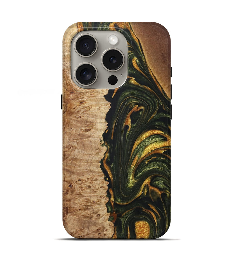 iPhone 16 Pro Wood+Resin Live Edge Phone Case - Liam (Green, 721130)