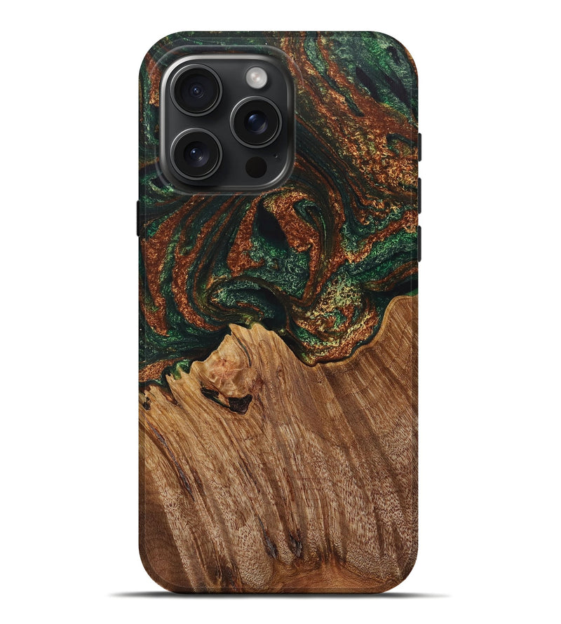 iPhone 16 Pro Max Wood+Resin Live Edge Phone Case - Royalty (Green, 721132)
