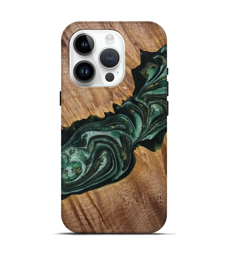 iPhone 15 Pro Wood+Resin Live Edge Phone Case - Horace (Green, 721133)