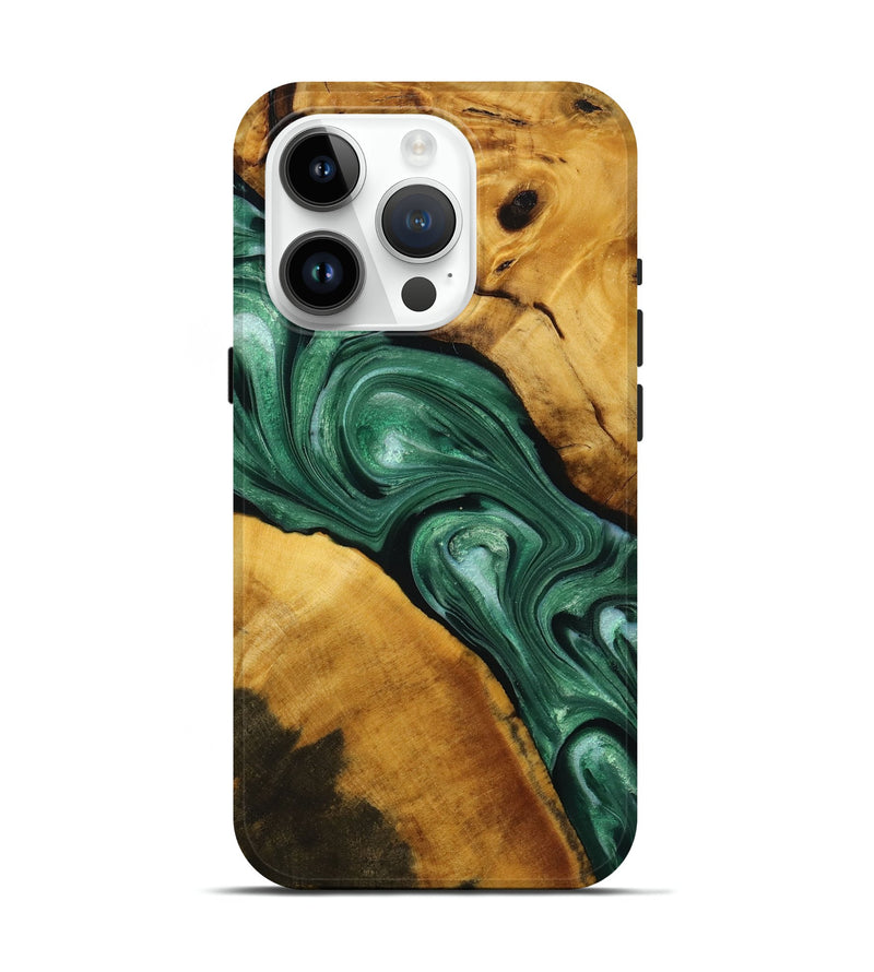 iPhone 15 Pro Wood+Resin Live Edge Phone Case - Isaac (Green, 721136)