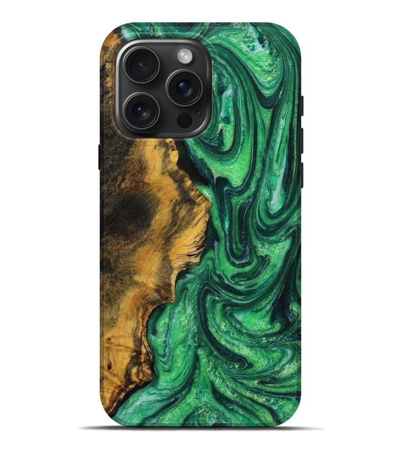 iPhone 16 Pro Max Wood+Resin Live Edge Phone Case - Londyn (Green, 721137)