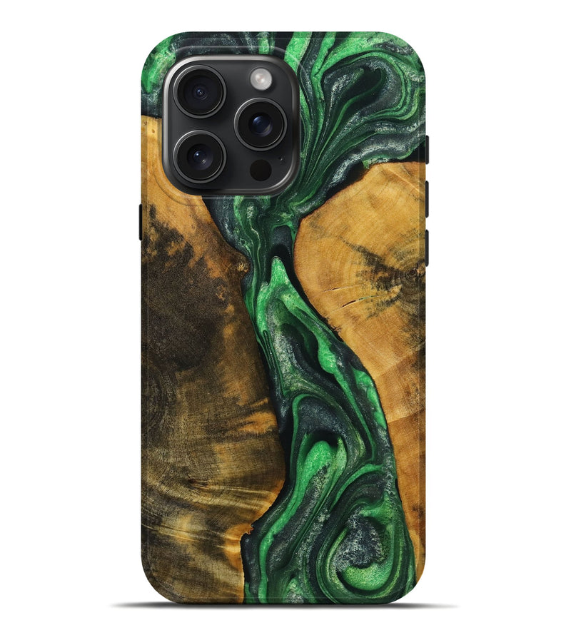 iPhone 16 Pro Max Wood+Resin Live Edge Phone Case - Tabatha (Green, 721138)