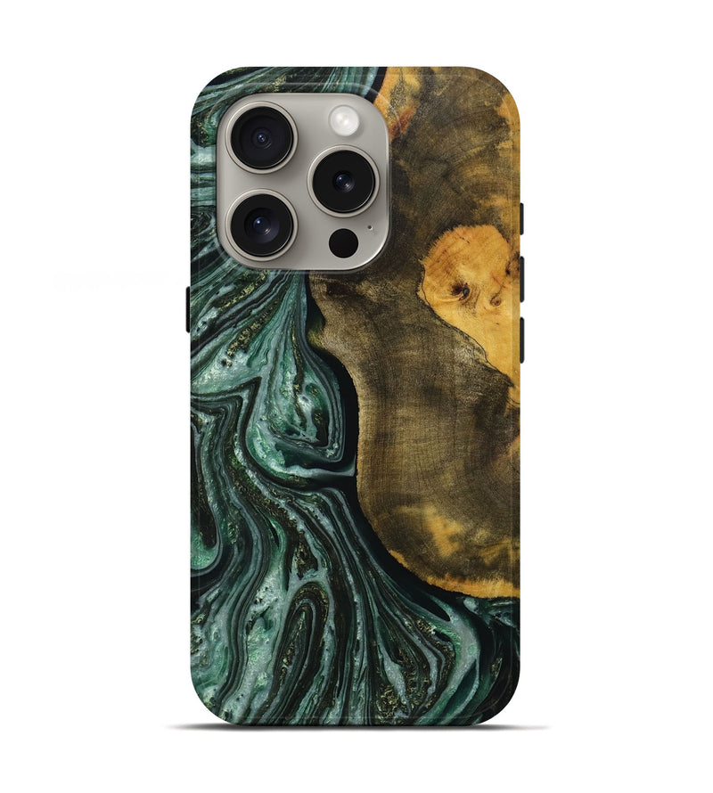 iPhone 16 Pro Wood+Resin Live Edge Phone Case - Nasir (Green, 721139)