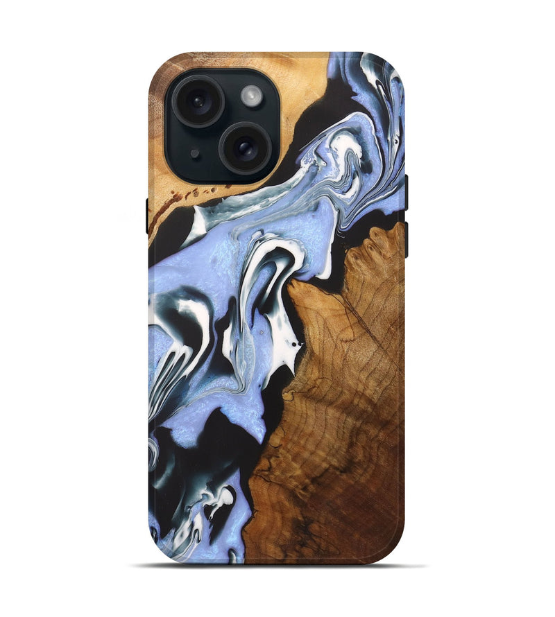 iPhone 15 Wood+Resin Live Edge Phone Case - Eli (Blue, 721141)