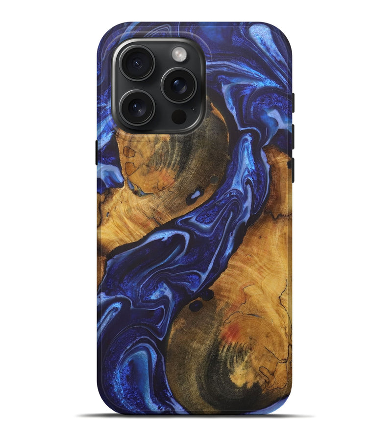 iPhone 16 Pro Max Wood+Resin Live Edge Phone Case - Justice (Blue, 721142)