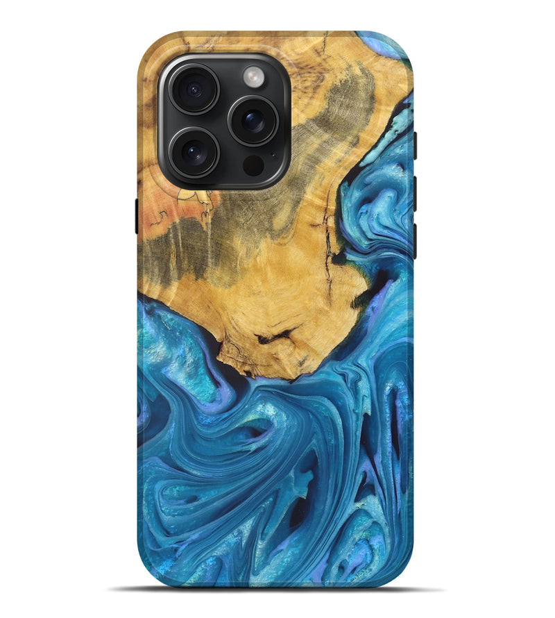 iPhone 16 Pro Max Wood+Resin Live Edge Phone Case - Cecelia (Blue, 721144)