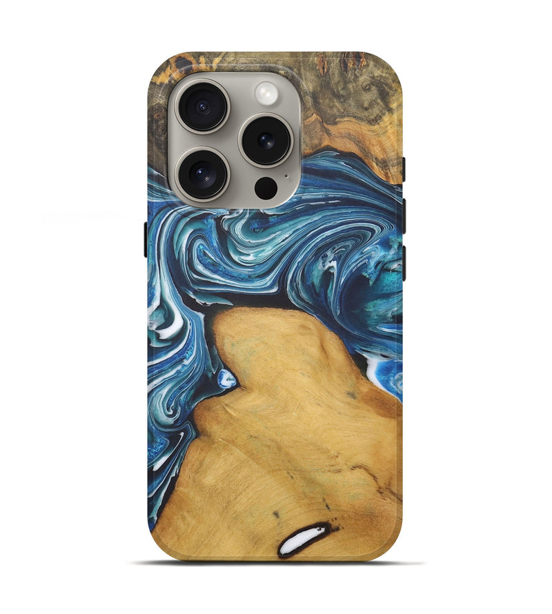 iPhone 16 Pro Wood+Resin Live Edge Phone Case - Cleo (Blue, 721145)