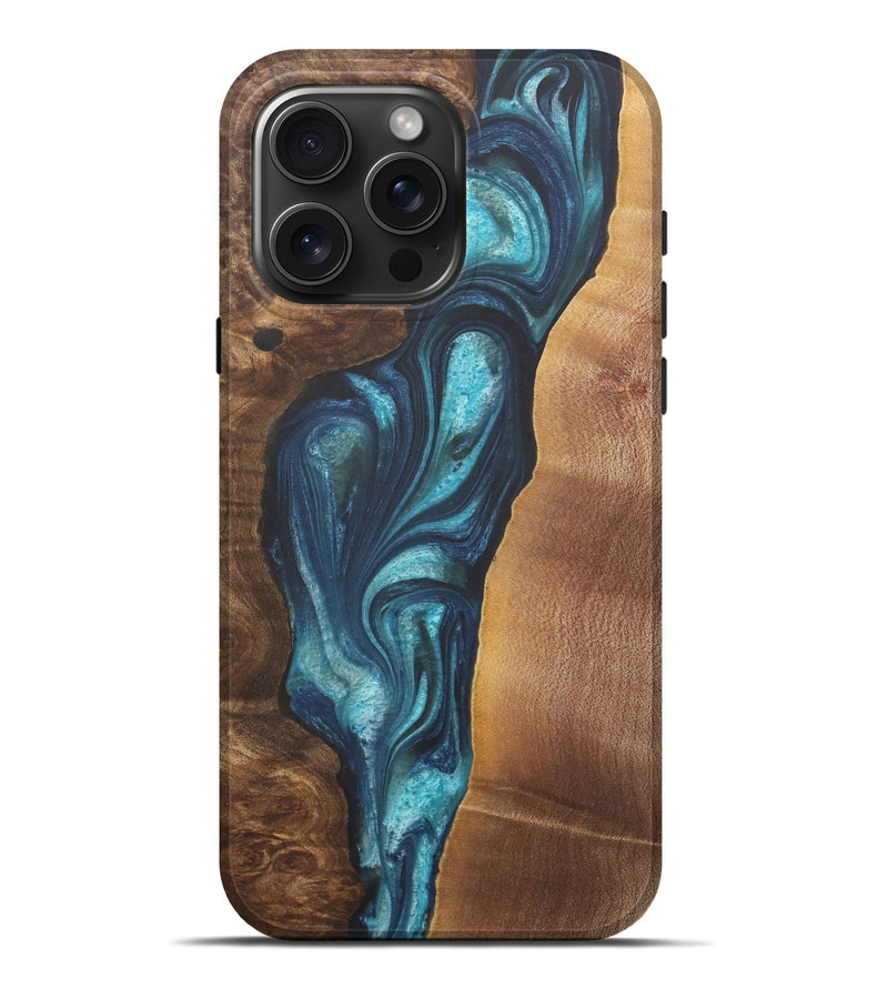 iPhone 16 Pro Max Wood+Resin Live Edge Phone Case - Greg (Blue, 721146)