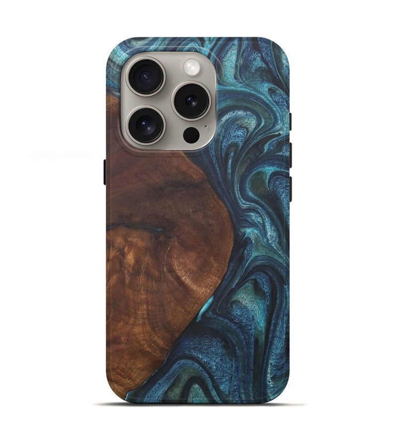 iPhone 16 Pro Wood+Resin Live Edge Phone Case - Florence (Blue, 721147)