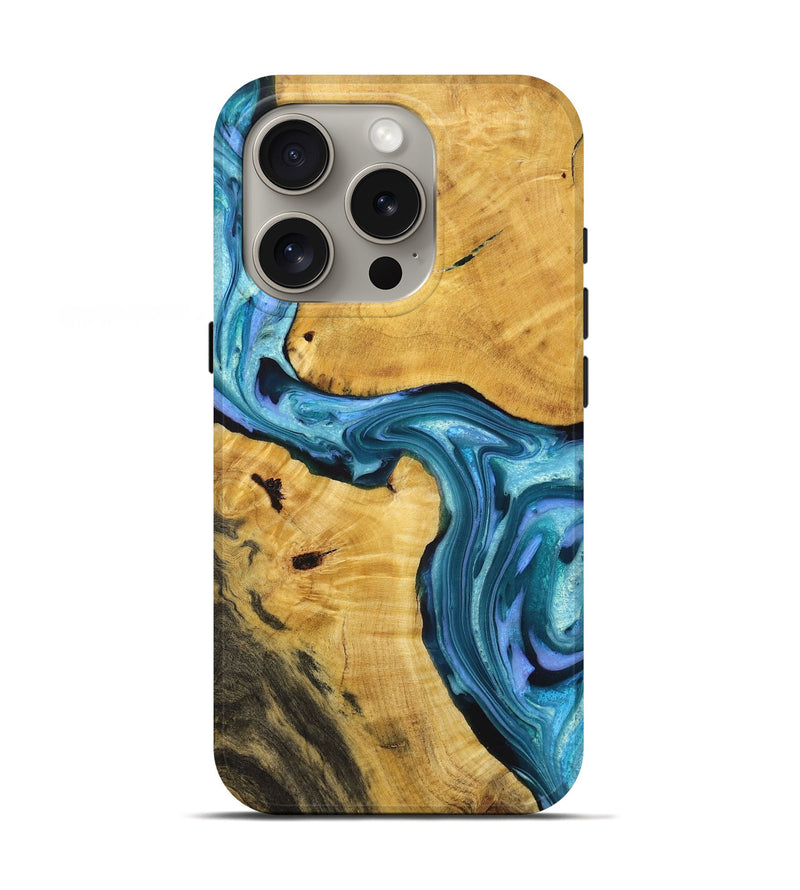 iPhone 16 Pro Wood+Resin Live Edge Phone Case - Brenden (Blue, 721149)