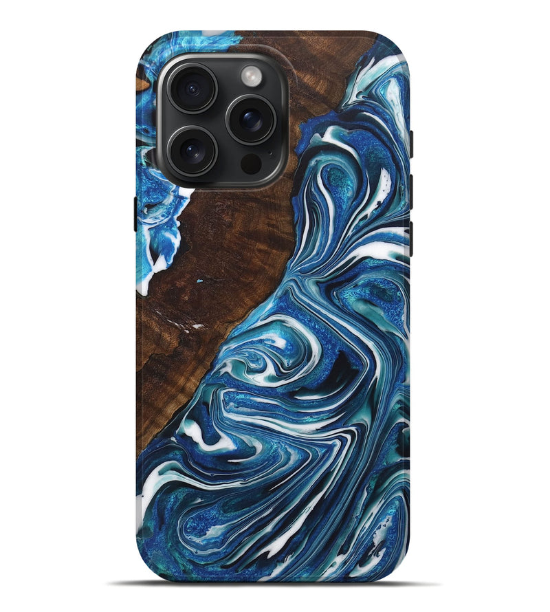 iPhone 16 Pro Max Wood+Resin Live Edge Phone Case - Ainsley (Blue, 721152)