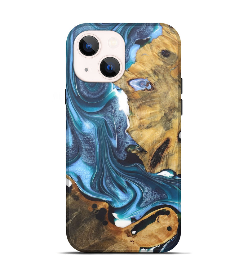 iPhone 14 Wood+Resin Live Edge Phone Case - Irene (Blue, 721154)