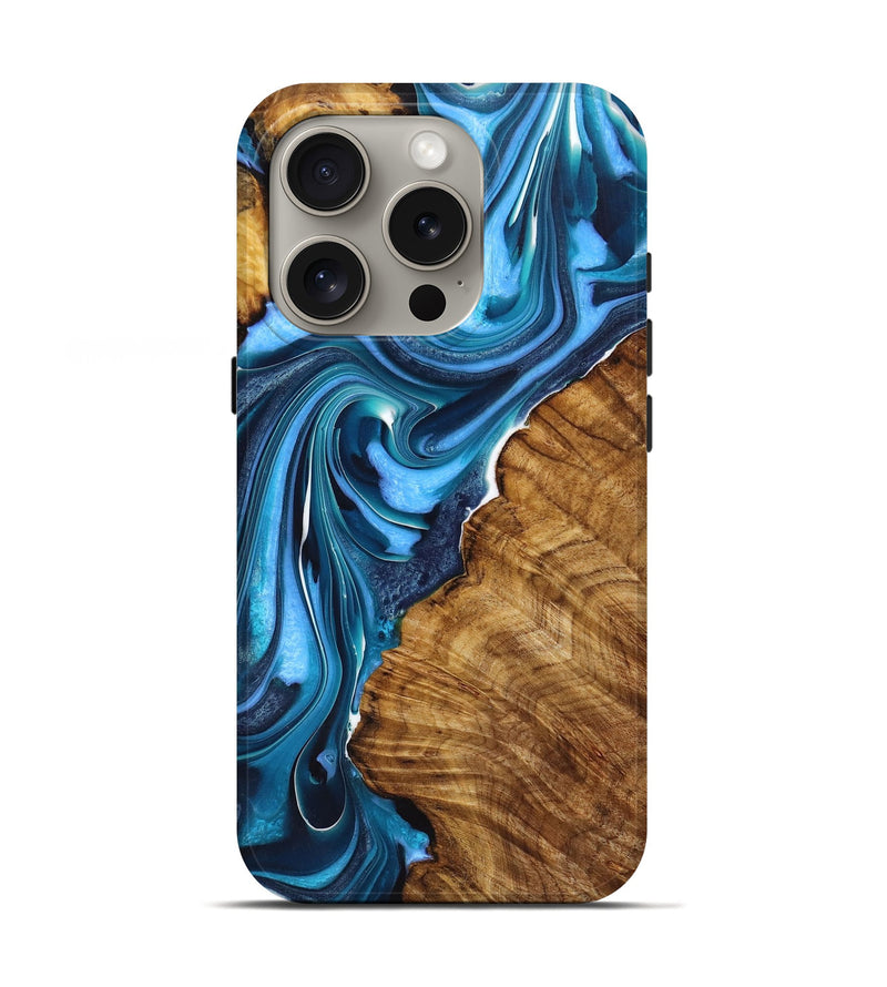 iPhone 16 Pro Wood+Resin Live Edge Phone Case - Gina (Blue, 721155)