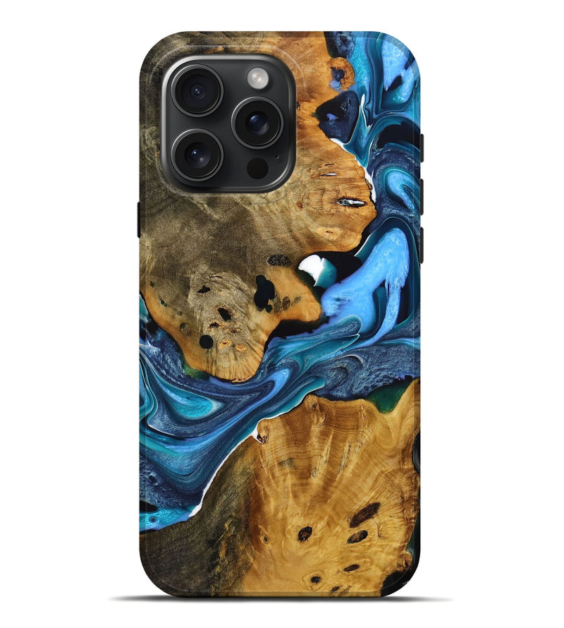 iPhone 16 Pro Max Wood+Resin Live Edge Phone Case - Desiree (Blue, 721156)