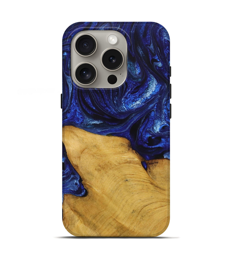 iPhone 16 Pro Wood+Resin Live Edge Phone Case - Chloe (Blue, 721157)