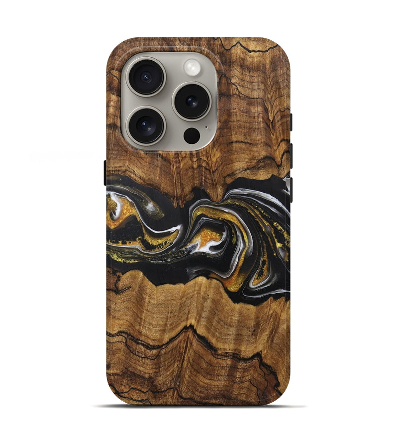 iPhone 16 Pro Wood+Resin Live Edge Phone Case - Ariana (Black & White, 721329)