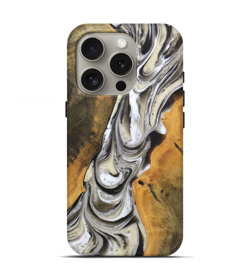 iPhone 16 Pro Wood+Resin Live Edge Phone Case - Roxanne (Black & White, 721331)