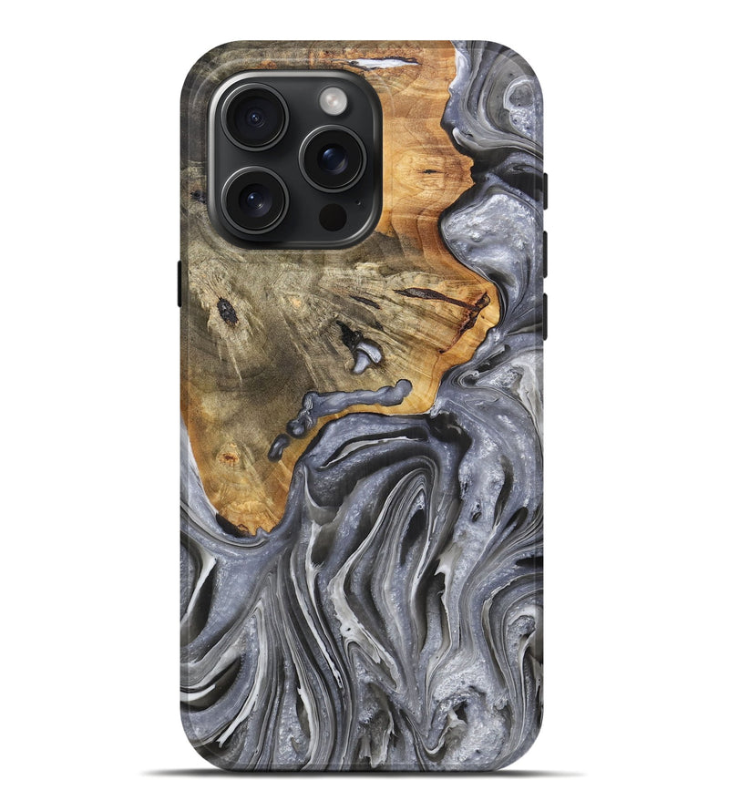iPhone 16 Pro Max Wood+Resin Live Edge Phone Case - Marguerite (Black & White, 721333)