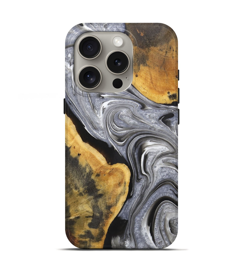 iPhone 16 Pro Wood+Resin Live Edge Phone Case - Bruce (Black & White, 721334)