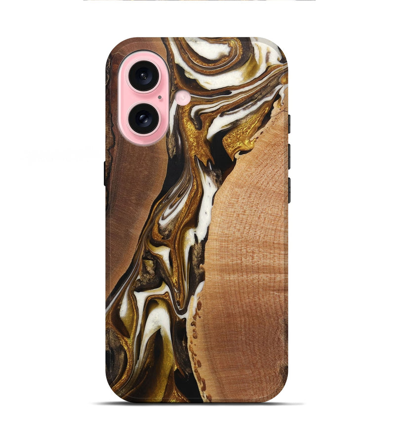 iPhone 16 Wood+Resin Live Edge Phone Case - Bridget (Black & White, 721336)