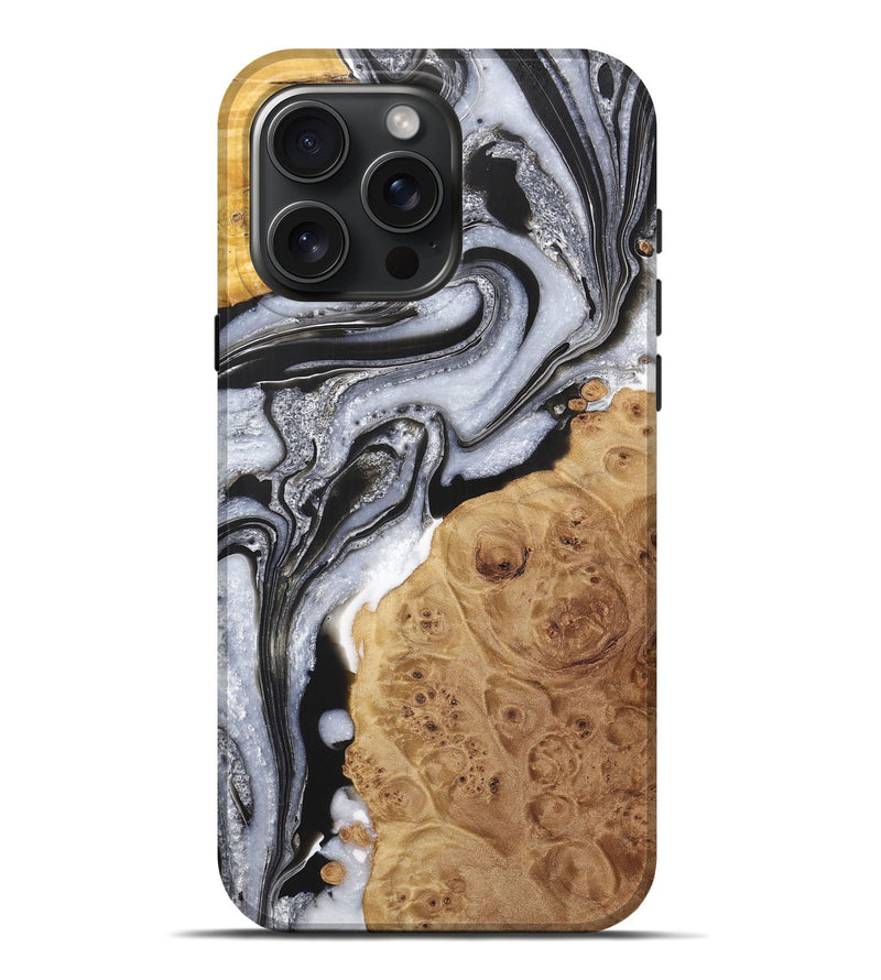 iPhone 16 Pro Max Wood+Resin Live Edge Phone Case - Winter (Black & White, 721341)