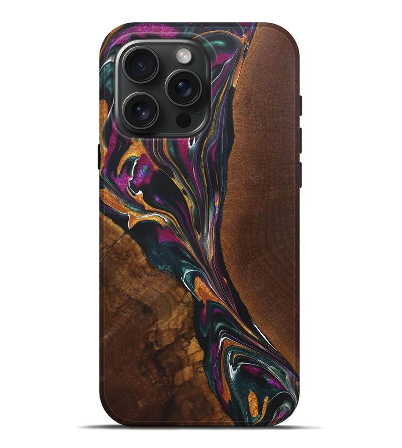 iPhone 16 Pro Max Wood+Resin Live Edge Phone Case - Perla (Teal & Gold, 722016)