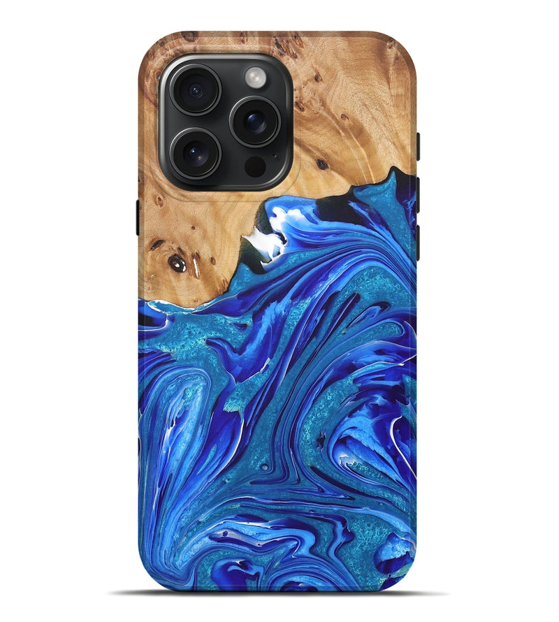 iPhone 16 Pro Max Wood+Resin Live Edge Phone Case - Isaac (Blue, 722020)