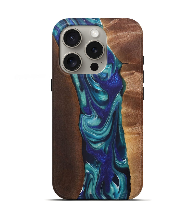 iPhone 16 Pro Wood+Resin Live Edge Phone Case - Clifton (Blue, 722023)