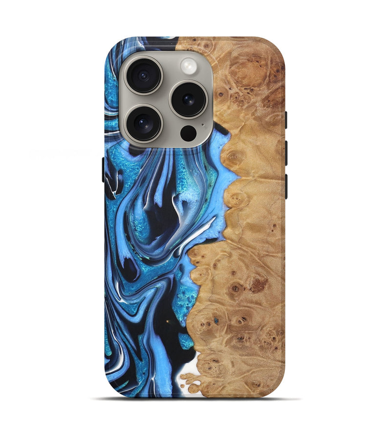 iPhone 16 Pro Wood+Resin Live Edge Phone Case - Charity (Blue, 722024)