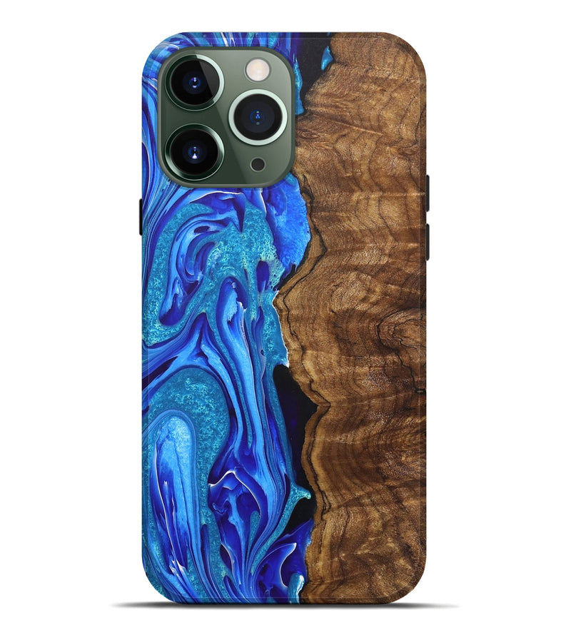 iPhone 13 Pro Max Wood+Resin Live Edge Phone Case - Cory (Blue, 722026)