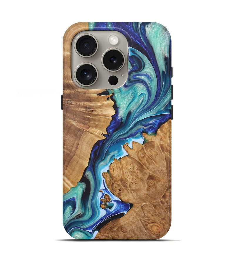 iPhone 16 Pro Wood+Resin Live Edge Phone Case - Fannie (Blue, 722027)