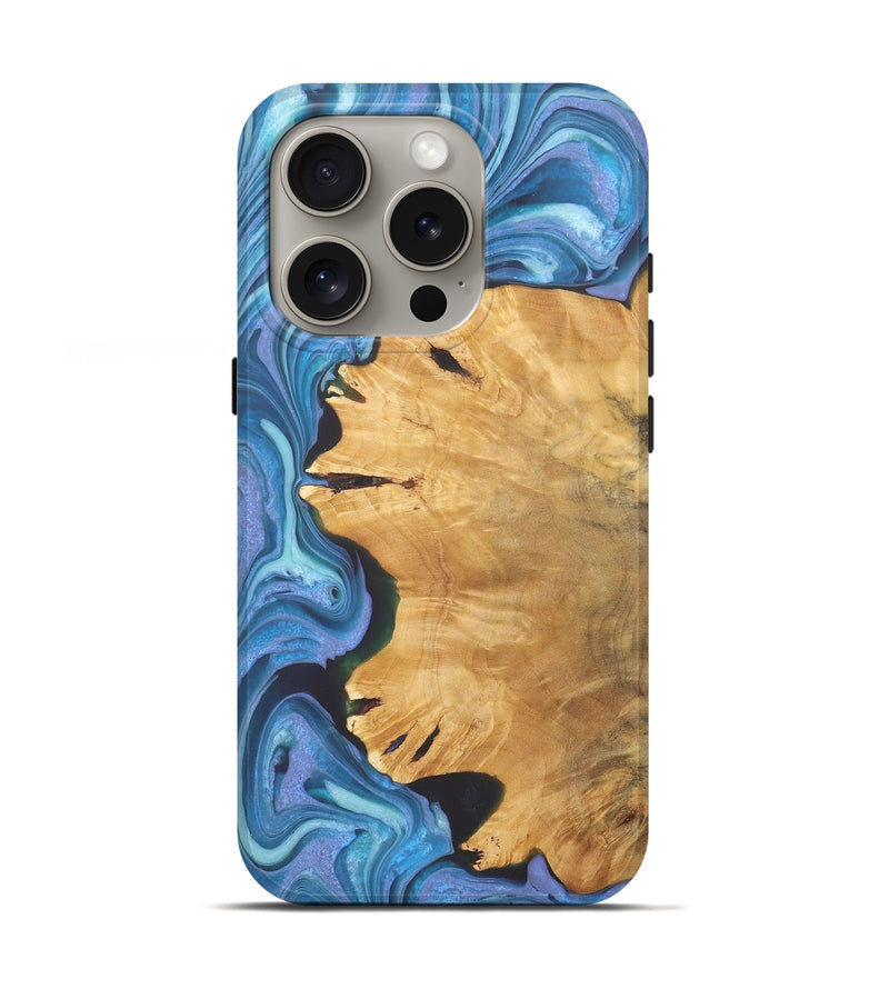 iPhone 16 Pro Wood+Resin Live Edge Phone Case - Brittani (Blue, 722238)