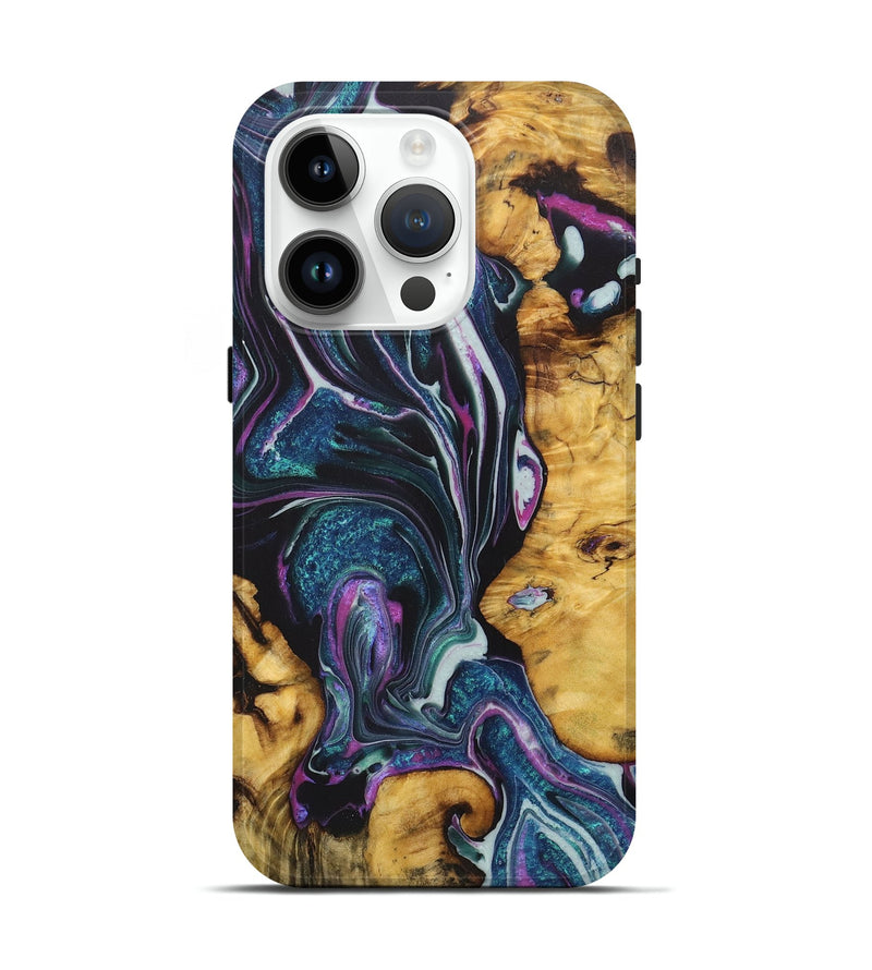 iPhone 15 Pro Wood+Resin Live Edge Phone Case - Adalyn (Blue, 722480)