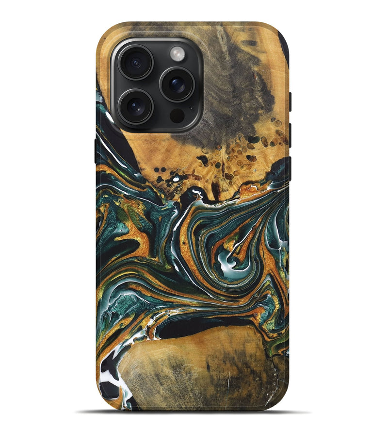 iPhone 16 Pro Max Wood+Resin Live Edge Phone Case - Madilyn (Green, 722482)