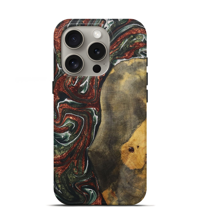 iPhone 16 Pro Wood+Resin Live Edge Phone Case - Bill (Green, 722483)