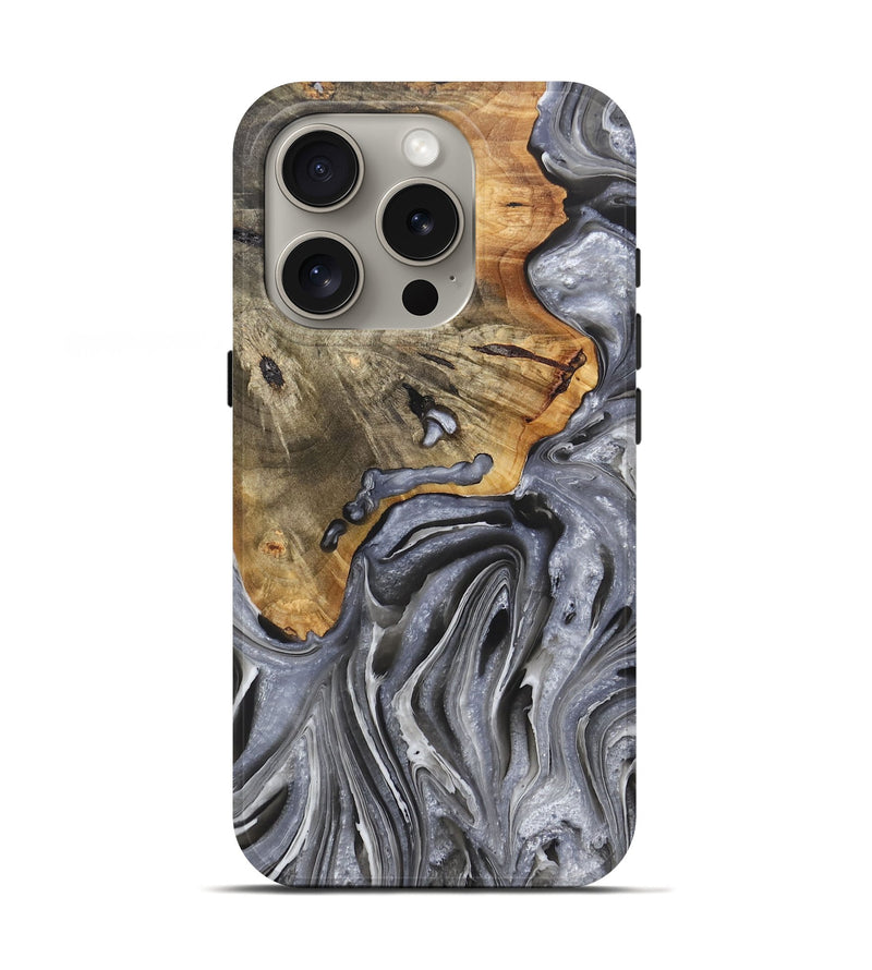 iPhone 16 Pro Wood+Resin Live Edge Phone Case - Tania (Black & White, 722527)