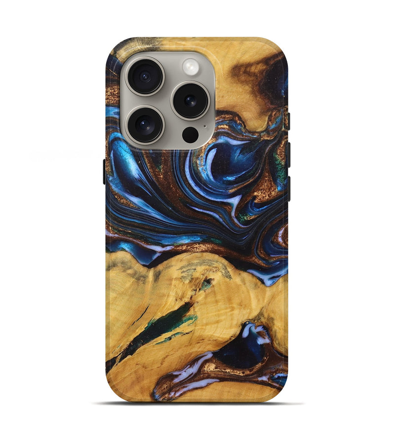 iPhone 16 Pro Wood+Resin Live Edge Phone Case - Peggy (Teal & Gold, 722760)