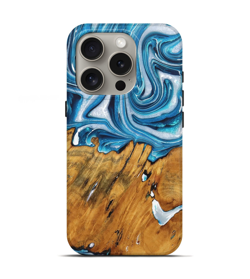 iPhone 16 Pro Wood+Resin Live Edge Phone Case - Matias (Blue, 722768)