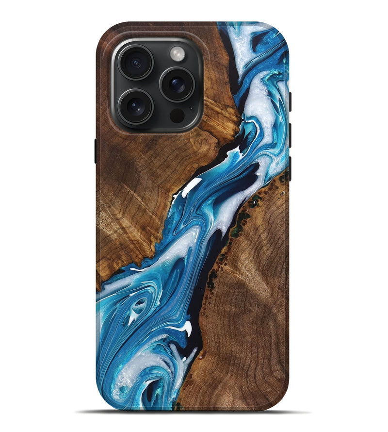 iPhone 16 Pro Max Wood+Resin Live Edge Phone Case - Charles (Blue, 722769)