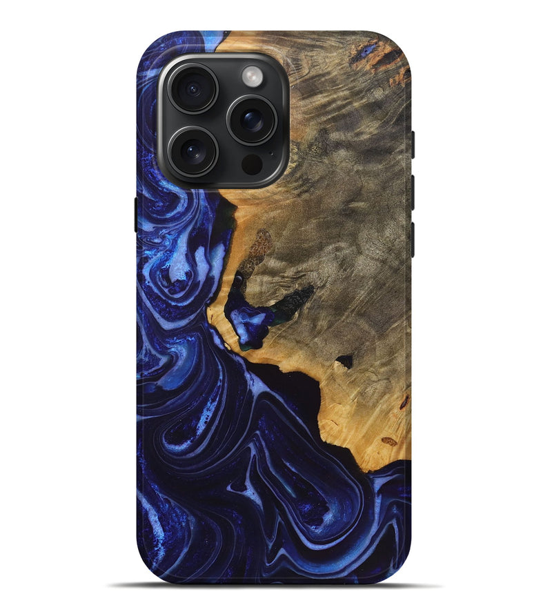 iPhone 16 Pro Max Wood+Resin Live Edge Phone Case - Colleen (Blue, 722773)