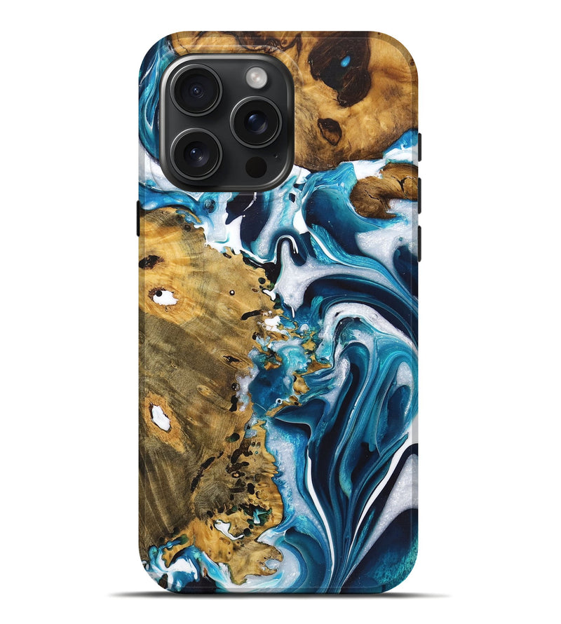 iPhone 16 Pro Max Wood+Resin Live Edge Phone Case - Colton (Blue, 722775)
