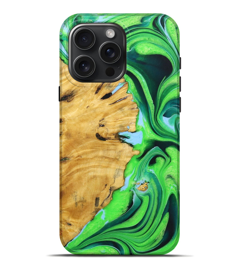 iPhone 16 Pro Max Wood+Resin Live Edge Phone Case - Dwight (Green, 722789)