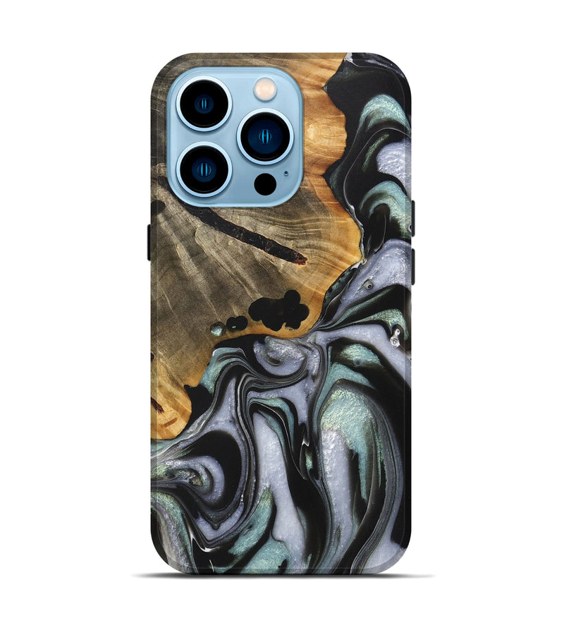 iPhone 14 Pro Wood+Resin Live Edge Phone Case - Louis (Green, 722791)