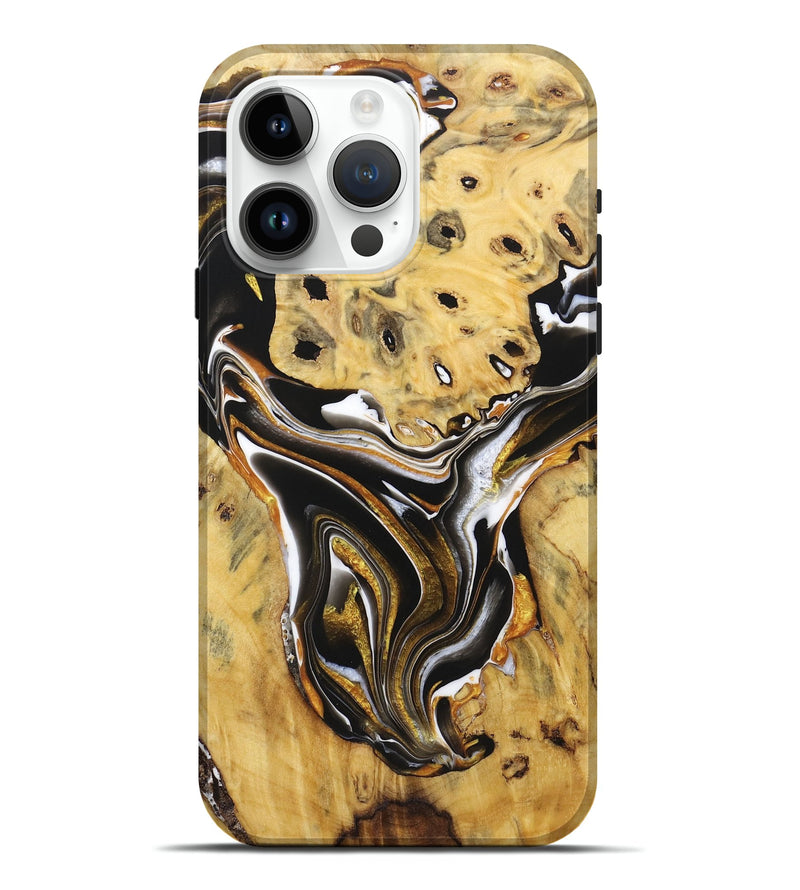 iPhone 15 Pro Max Wood Live Edge Phone Case - Sonya (Black & White, 723603)