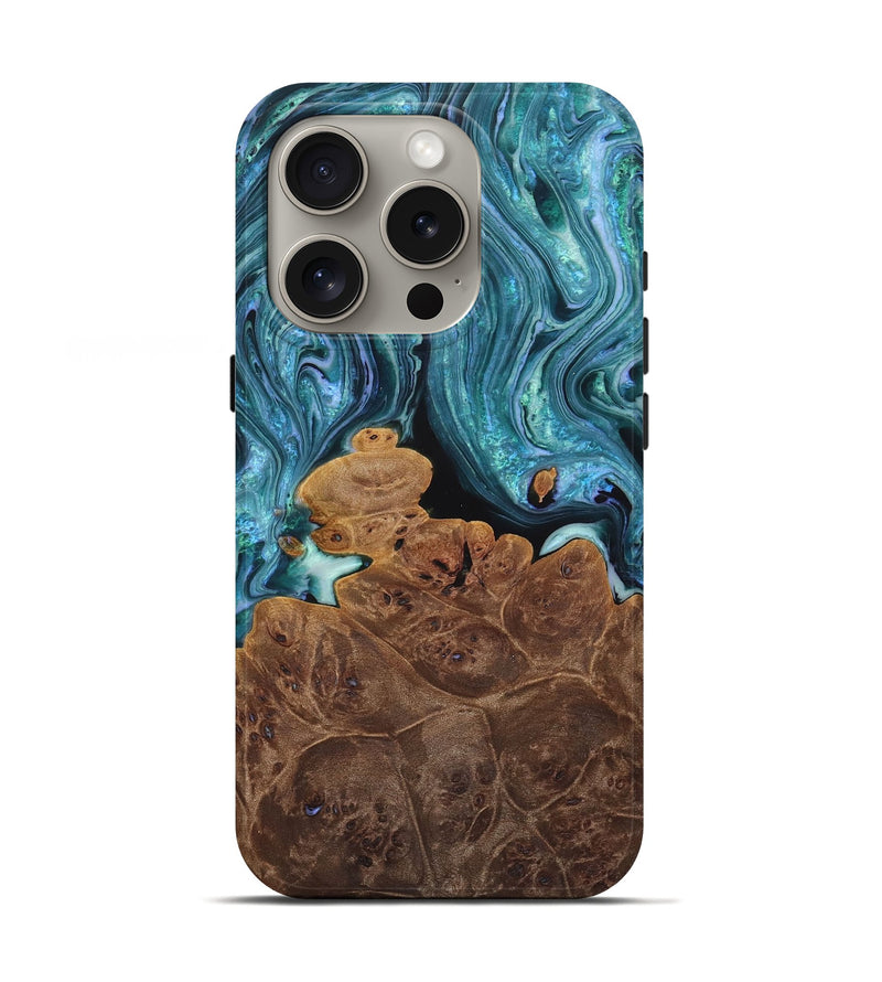 iPhone 16 Pro Wood Live Edge Phone Case - Camryn (Green, 723612)