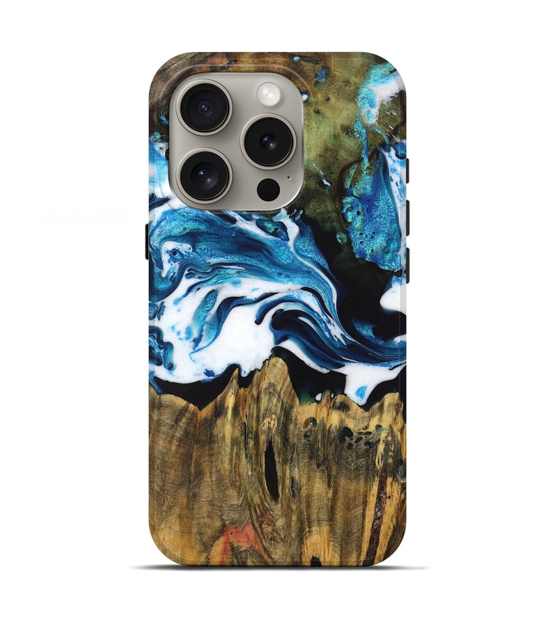 iPhone 16 Pro Wood Live Edge Phone Case - Monique (Blue, 723613)