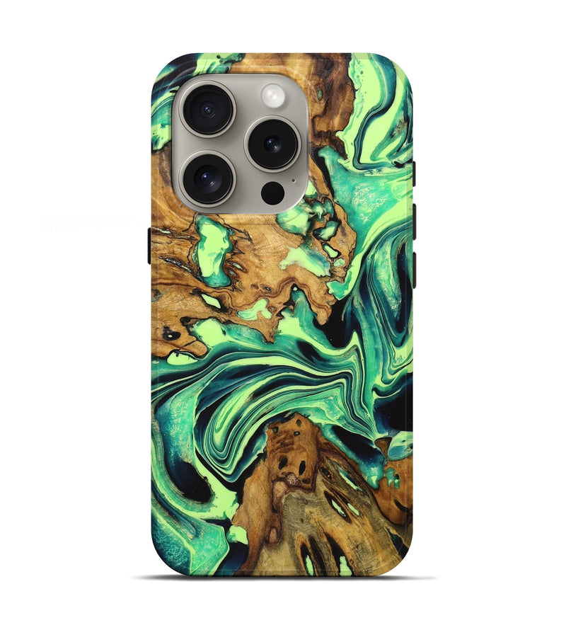 iPhone 16 Pro Wood Live Edge Phone Case - Candice (Green, 723633)