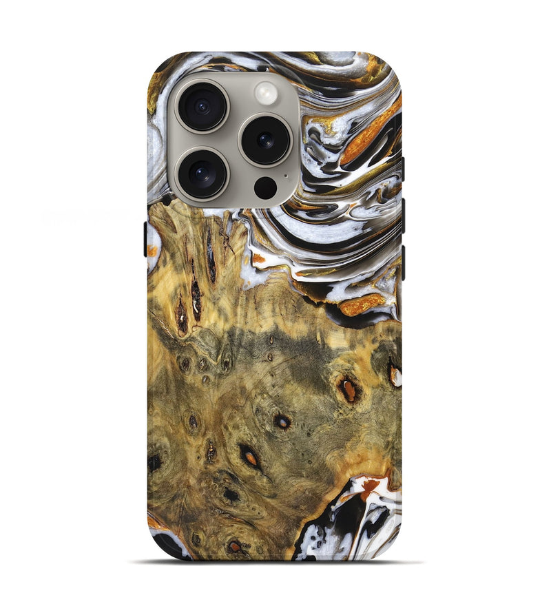 iPhone 16 Pro Wood Live Edge Phone Case - Brock (Black & White, 723649)