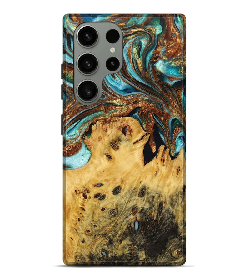 Galaxy S23 Ultra Wood Live Edge Phone Case - Fred (Teal & Gold, 723661)